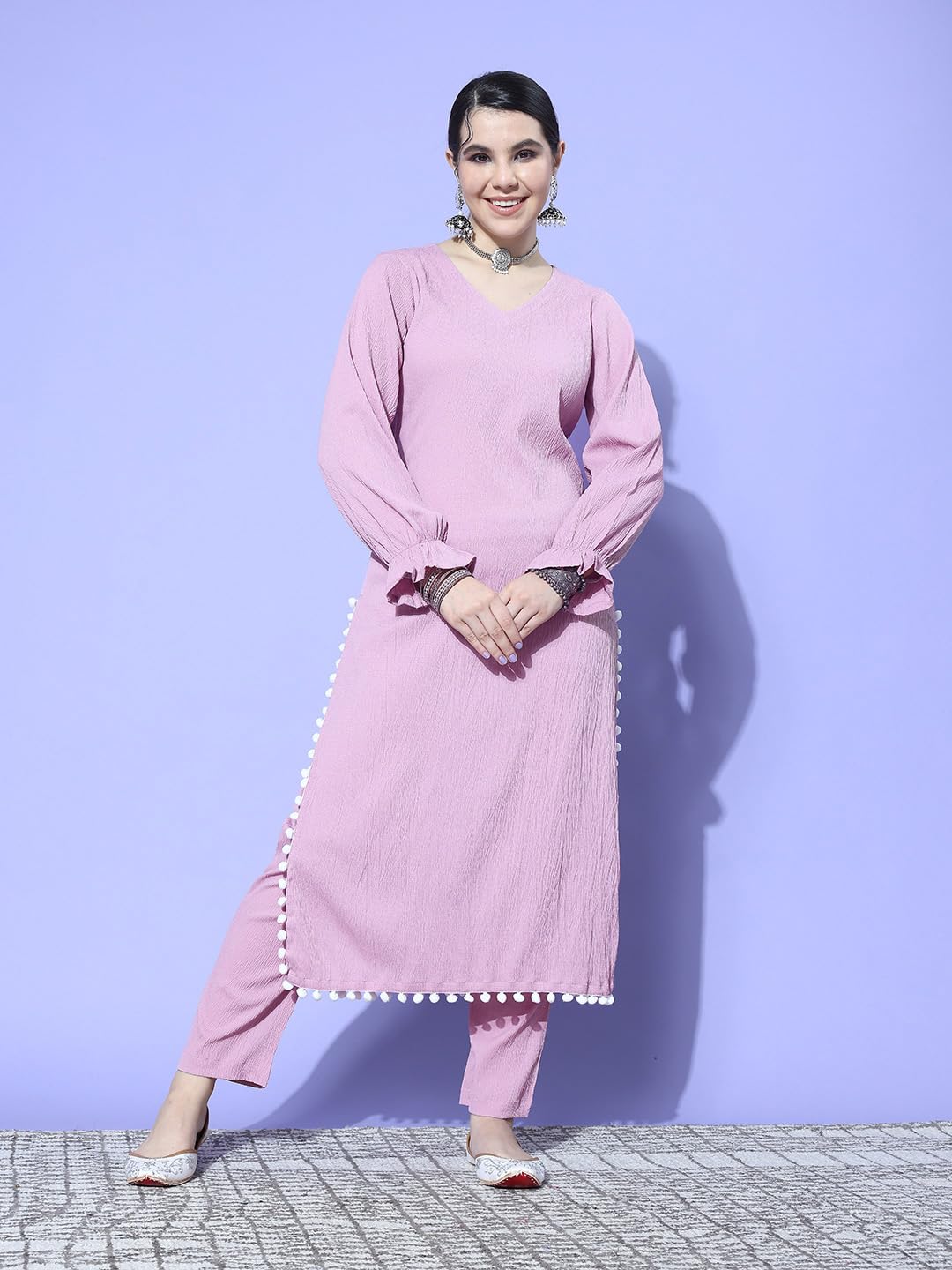 Varanga Women Plus Size Grey Empire Gathered A-Line Kurta Paired with Tonal Bottom  Stylish & Comfortable Ethnic Wear for Plus-S