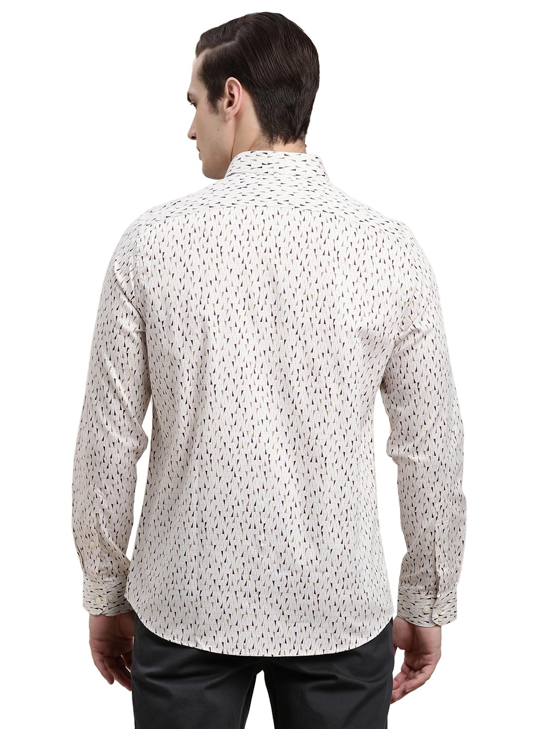 Turtle Men Grey Printed Full Sleeve Slim Fit 100% Cotton Formal Shirt
