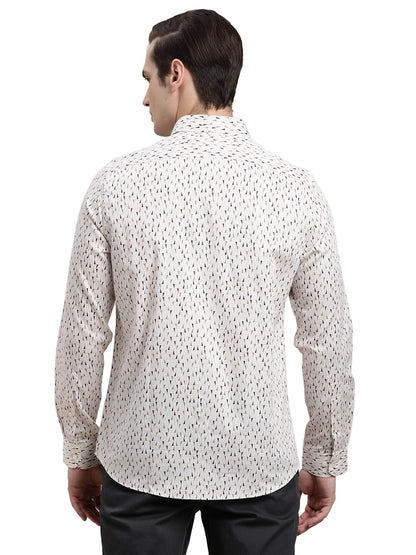 Turtle Men Grey Printed Full Sleeve Slim Fit 100% Cotton Formal Shirt