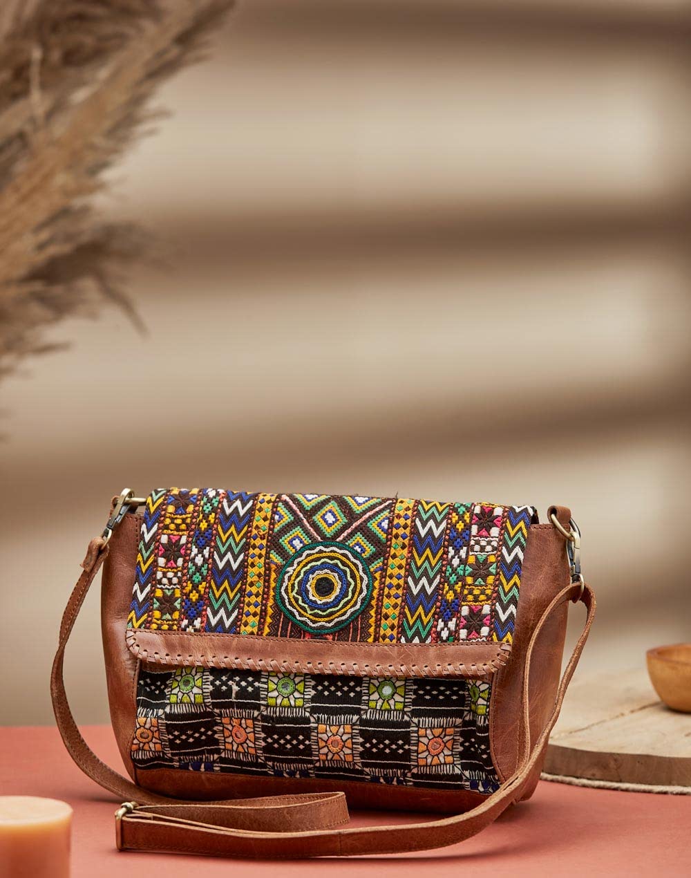 Fabindia Women Multi Leather Desert Embroidered Sling