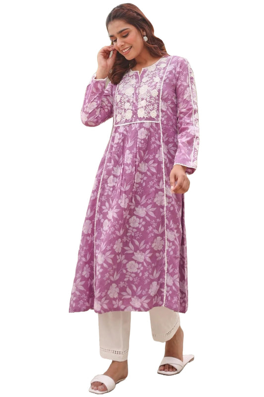 Gosriki WomenS Rayon Blend Anarkali Embroidered Kurta (Rupini Purple-Vks01-Gs_Xxl_Purple_Xx-Large)