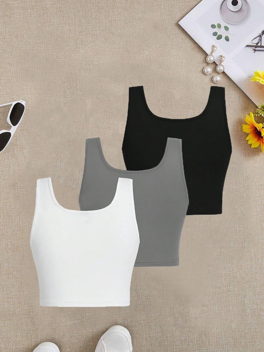 Toochki Top for Women | Spandex | Crop | Black White Grey | Short | Western| Pack of 3 Tops | Tunics