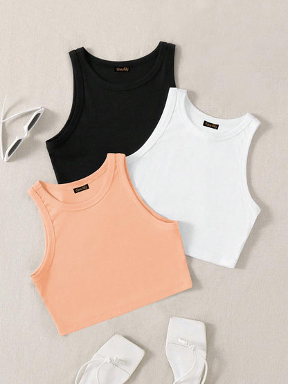 Toochki Tops for Woman | Spandex Top | Crop | Short | Western | for Jeans | Sleeveless | Stretchable | Pack of Three | Black-Whi