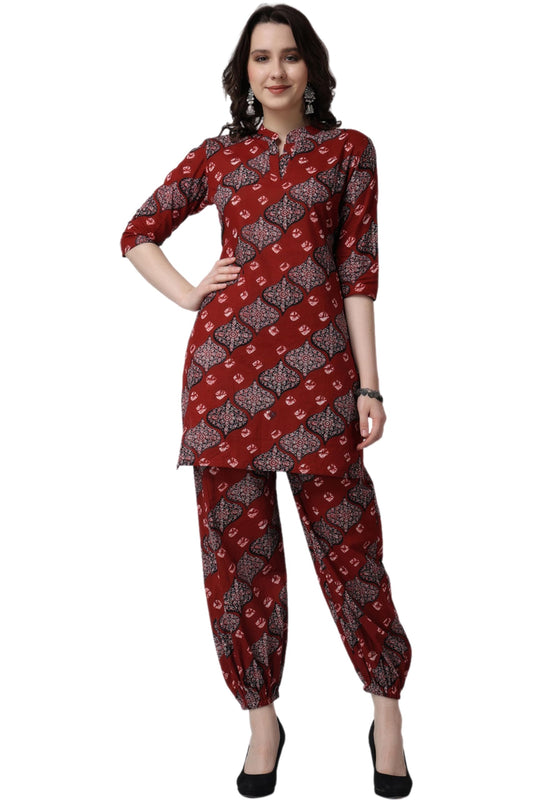 Popwings Casual Pure Cotton Bandhani Printed Kurti And Jogger Co-Ord Set || Latest Stylish Co-Ords Set For Women || 2 Piece Summ