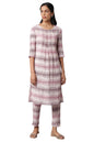 W for Woman Pink Printed Cotton Co-Ord Kurta Set With Slim Pant For Women