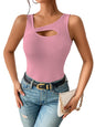 Sugathari Womens Peach Cut Out Asymmetrical Neck Rib Knit Jeans Korean Trendy Tank Western Tops for Women Stylish (T-Shirt 182