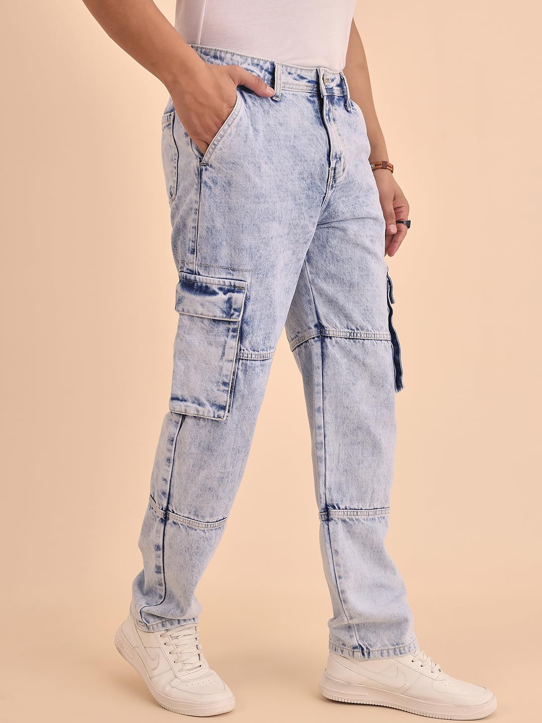 Style Quotient Men Light Blue Relaxed Fit Mid Rise Cargos