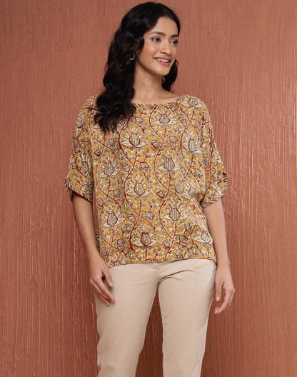 Fabindia WomenS Printed Comfort Fit Tops (1037632Mustard_Mustard