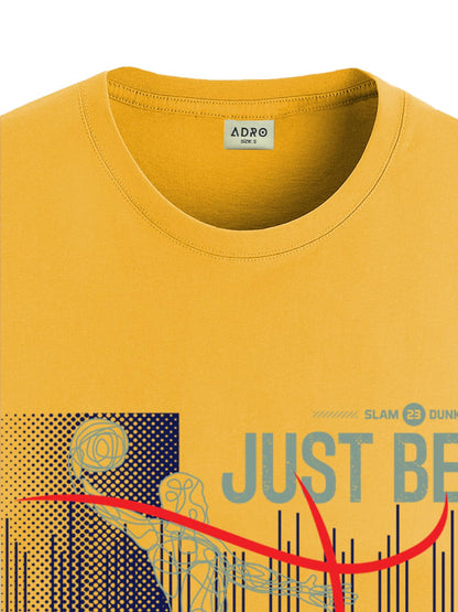 ADRO Men's Graphic Printed 100% Cotton T-Shirt - Regular Fit, Printed T-Shirts for Men (RN24-BCL-MU_Mustard)
