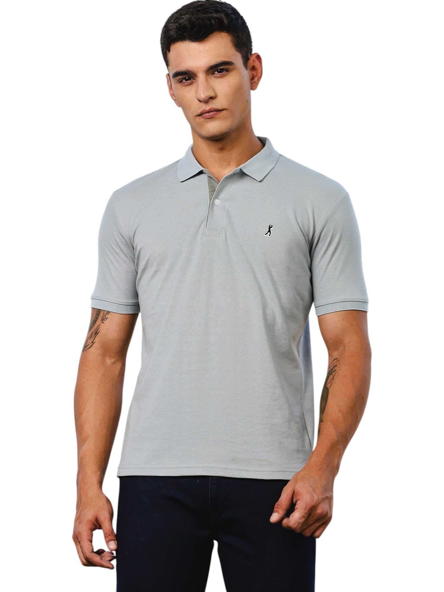 Thomas Scott Mens | Knitted | Cotton Polyester Blend | Ribbed Short Sleeve | Polo Collar | Button | Tshirt for Men (CCMPT04_Blu