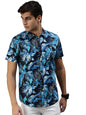 Veirdo Mens Cotton Regular-Fit Short-Sleeve Floral Printed Shirt