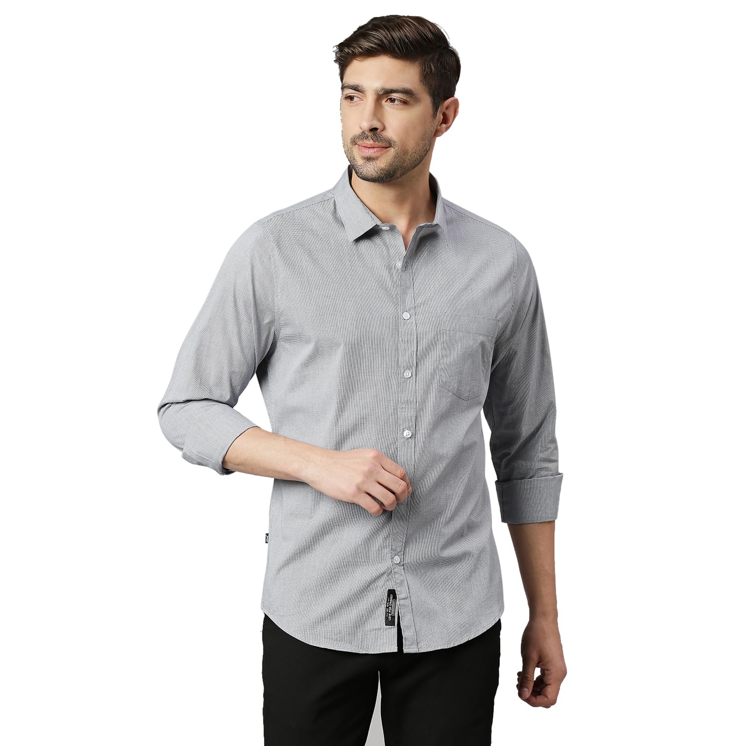 Thomas Scott Mens Solid Slim Fit 100% Cotton Casual Shirt with Spread Collar and Long Sleeve Navy