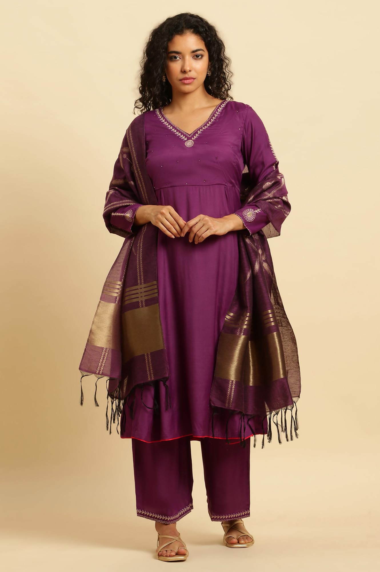 W For Woman WomenS Viscose Kurta, Parallel Pant & Dupatta (23Auws19526-220316_Royal Lilac