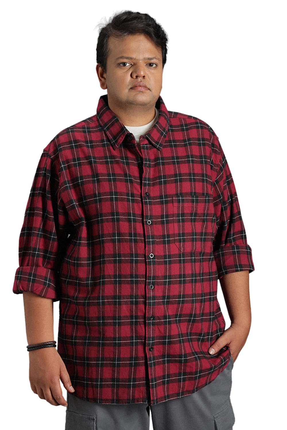 High Star Plus Size Classic Tartan Checked Cotton Casual Shirt