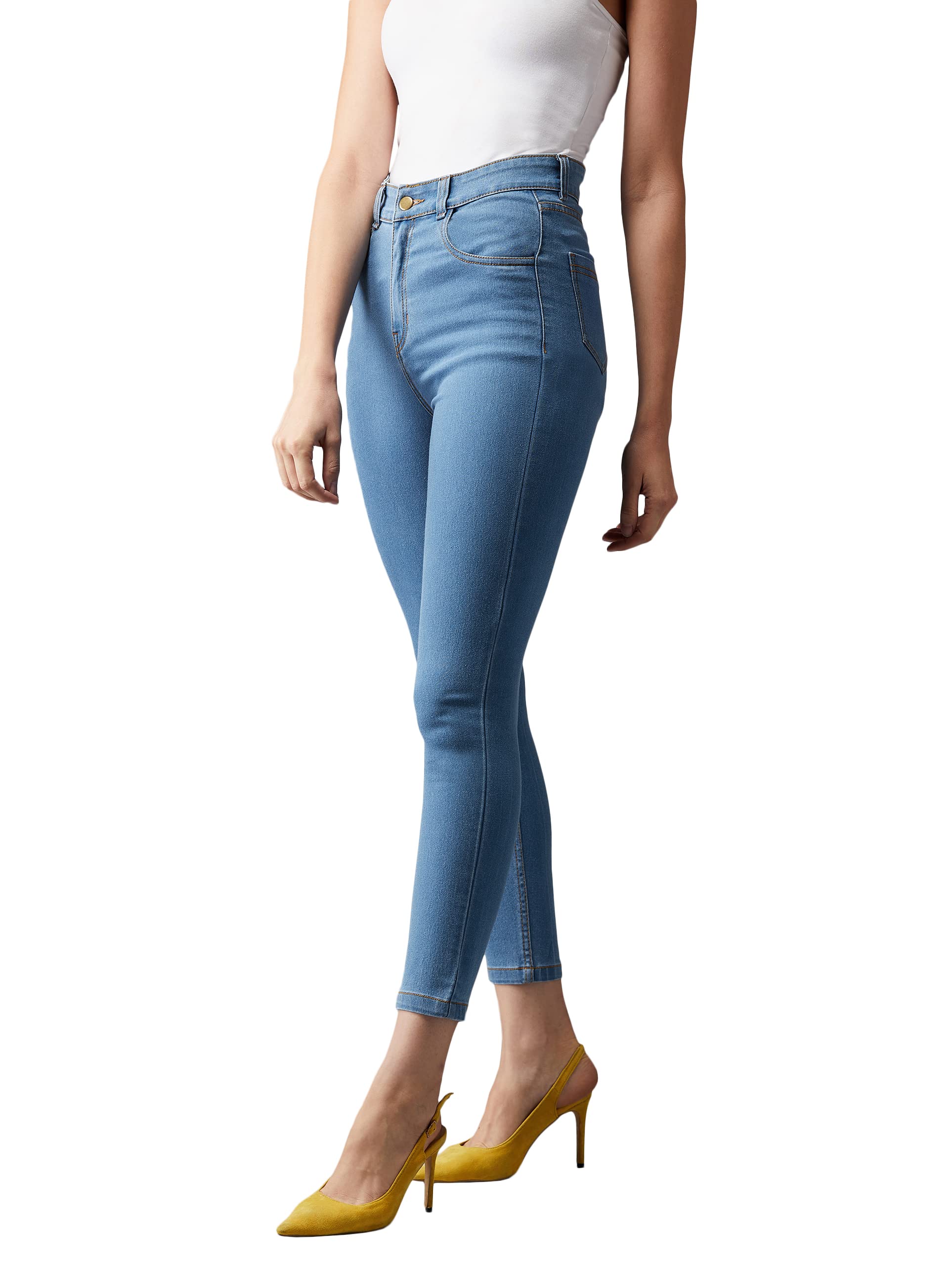 Dolce Crudo Womens Solid Skinny High Rise Clean Look Cropped Fringe Detailing Solid Stretchable Denim Jeans (DOSS19DEN08-27-115