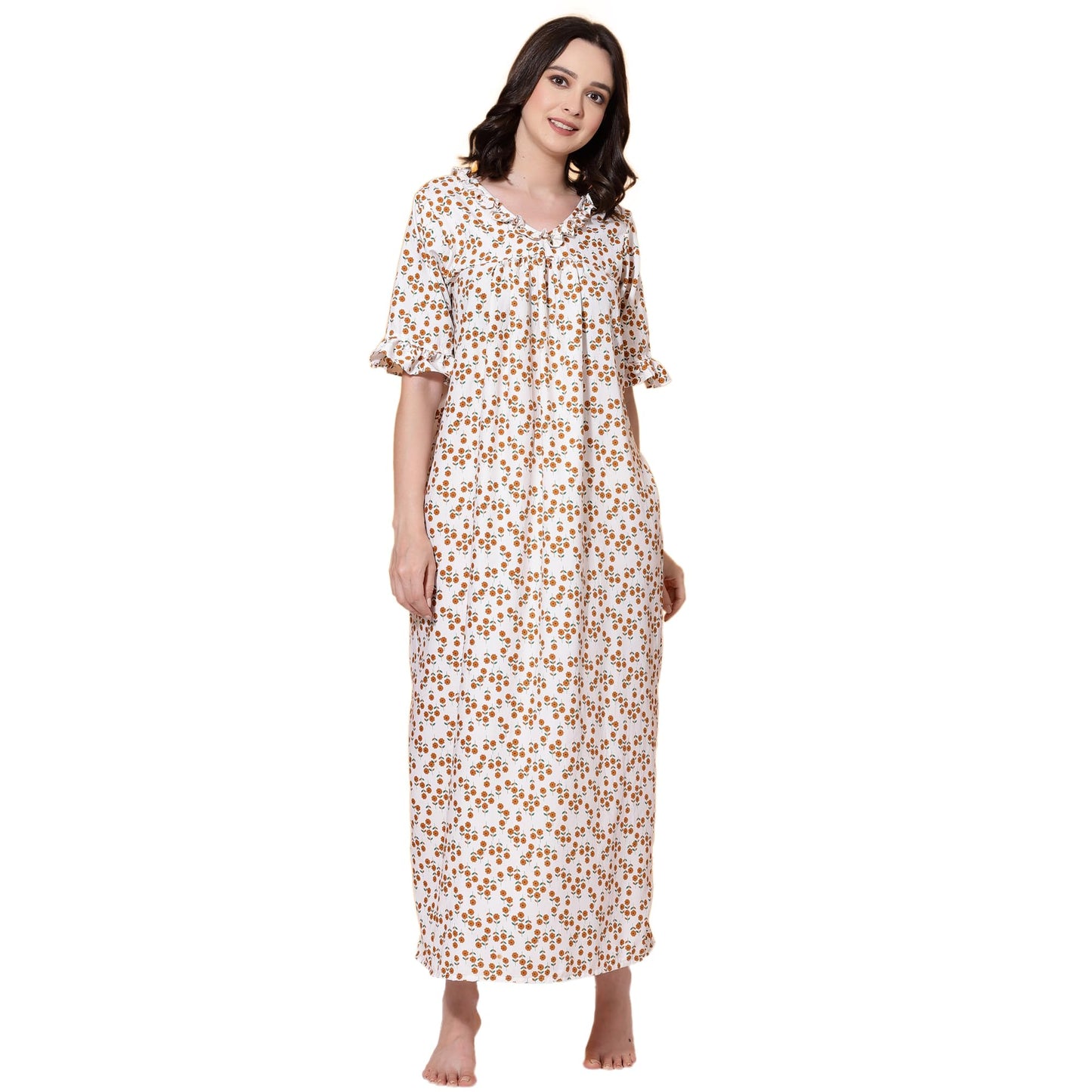 OOMPH! Cotton Blend Nighty for Womens | Night Gown | Nighty | Nightdress | Maxi Dress | Sleepwear | Gown for Women | Nighties |