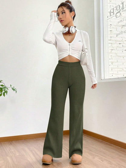 Tee Projekt Trousers for Women | Womens High-Waisted Pant | Women Trousers Pants Olive