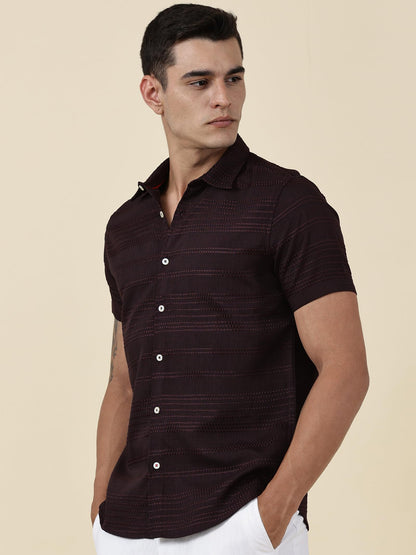 Thomas Scott Short Sleeve Embroderied Casual Shirt for Men Wine