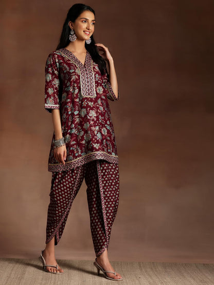Libas Womens Printed Silk Blend Straight Kurta With Dhoti Pant And Dupatta