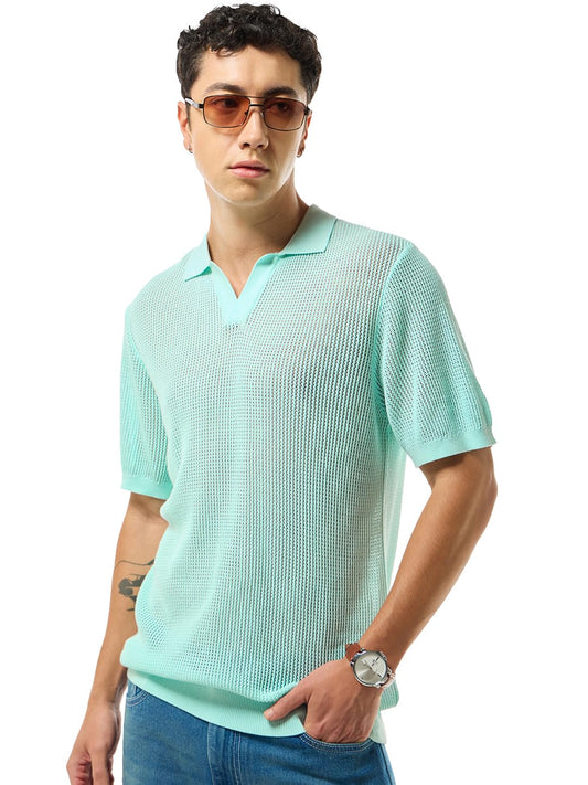 Bewakoof Mens Solid Regular Fit Half Sleeve Polo Cotton Flatknit Polo T-Shirt_634382_Green_S