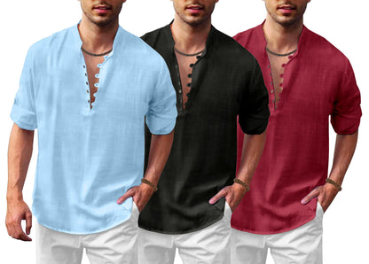 Finivo Fashion Combo Of MenS Solid Cotton Blend Straight Kurta Shirt Pack Of 3