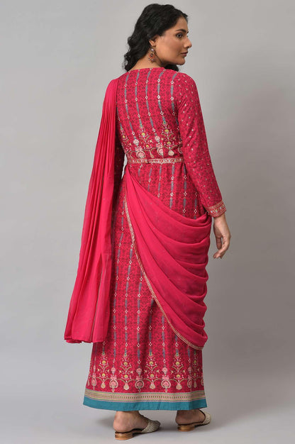 W For Woman Dark Pink Ethnic Motif Stylised Dress