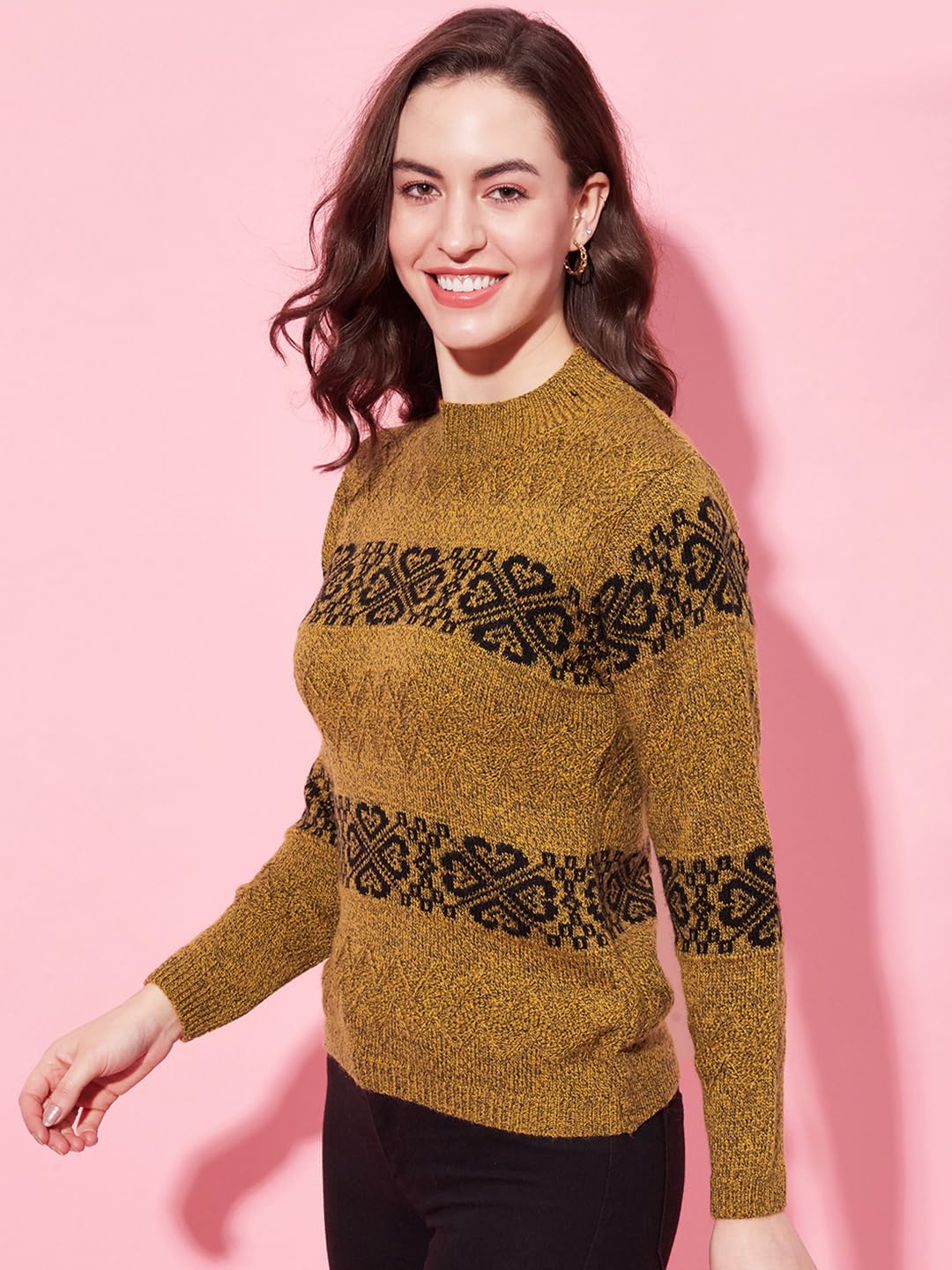 Modeve Women Striped Sweater for Winter||Winterwear|| Tan