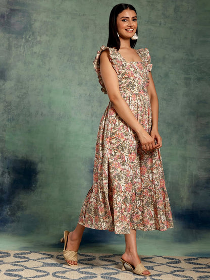 Libas WomenS Cotton Fit And Flare Midi Casual Dress (26921_White