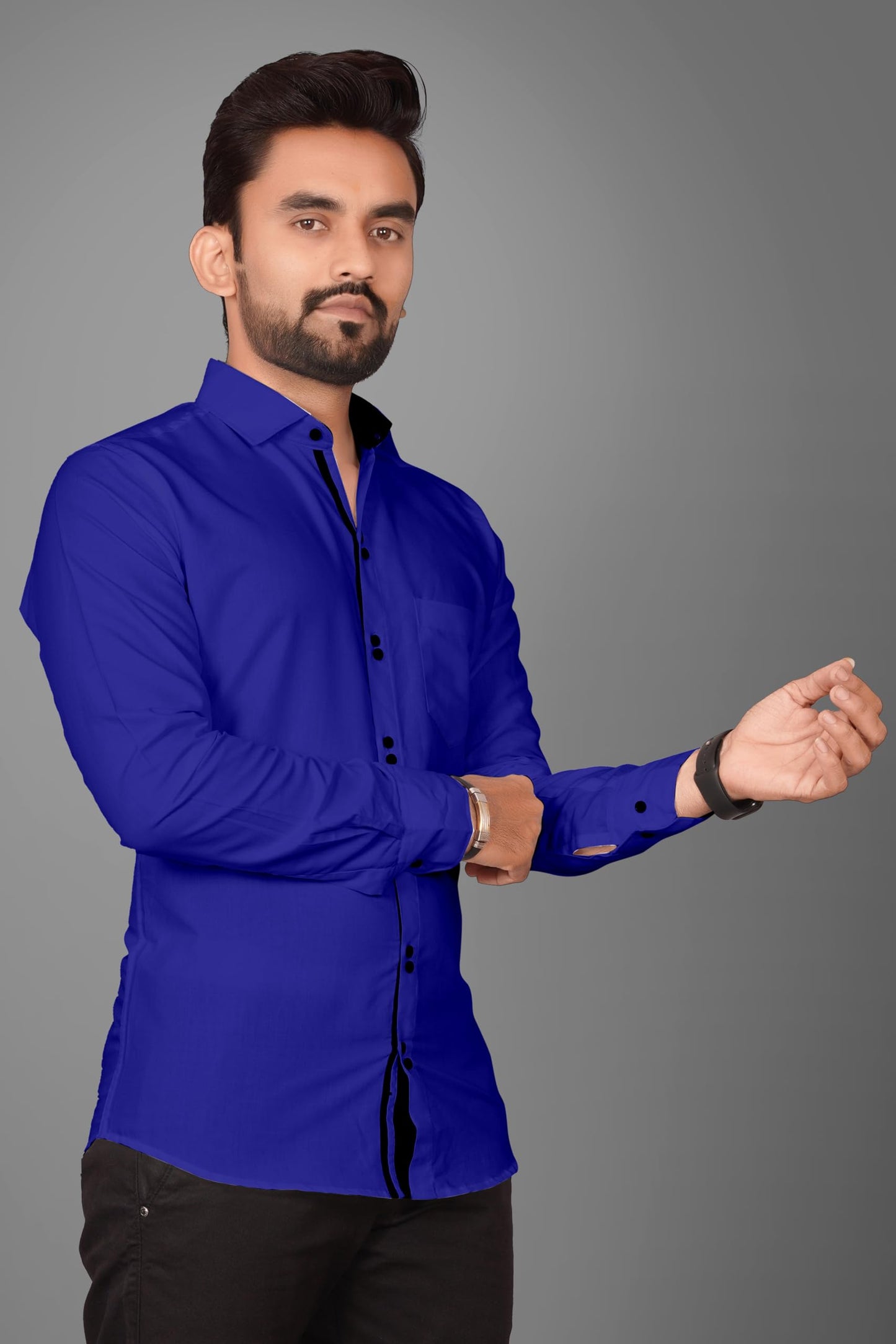 Besix MenS Blue Cotton Blend Full Sleeve Shirt For Man With Tailored Fit Spread Collar And Standard Length - Formal Stylish Wea