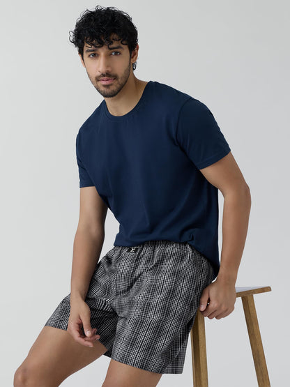 XYXX Mens Super Combed Cotton Checkmate Boxer Shorts Elasticated Waist, Drawstring | Loungewear for Men Pack of 2 (L; Black & W