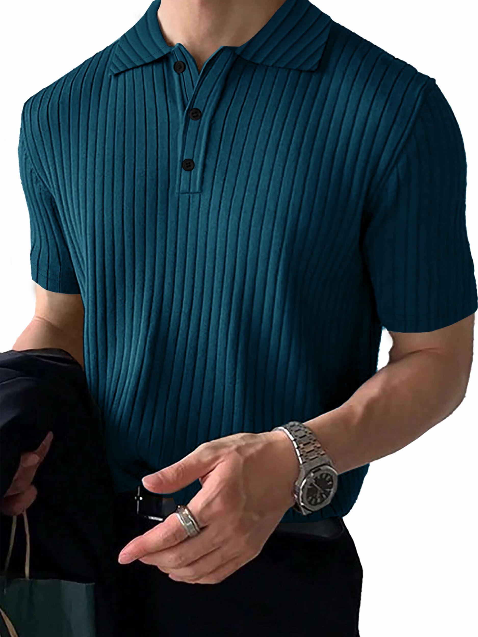 Noble Monk Relax Fit Polo Neck T-Shirt Teal Melange
