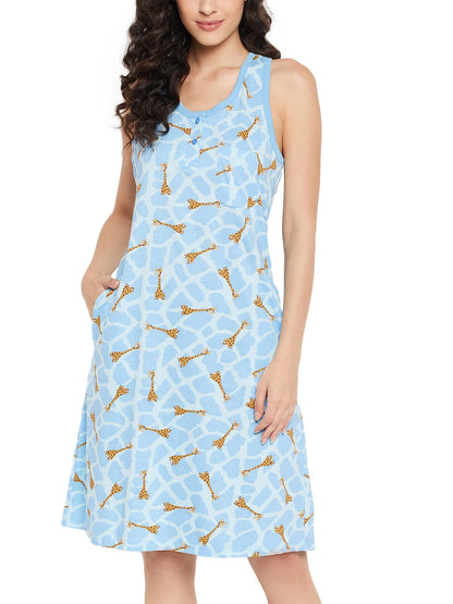 Clovia WomenS Cotton Animal Print Short Nightdress With Pocket (Ns1479P06_Brown_Xl)