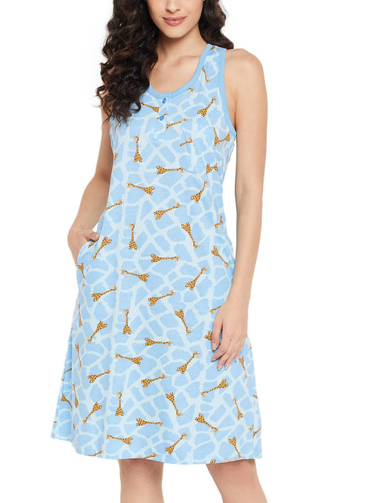 Clovia WomenS Cotton Animal Print Short Nightdress With Pocket (Ns1479P06_Brown_Xl)