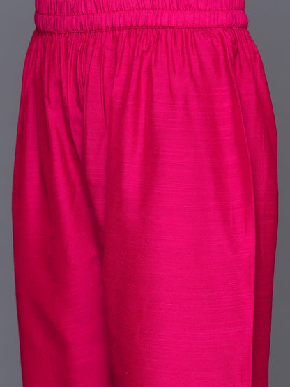 VARANGA Womens Fuchsia Embroidered Sequinned Kurta Set with Dupatta