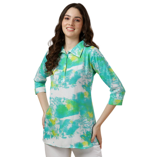 Gufrina WomenS Rayon Top With Buttons 3/4Th Sleeves Abstract Printed Regular Fit Mandarin Neck And Standard Length