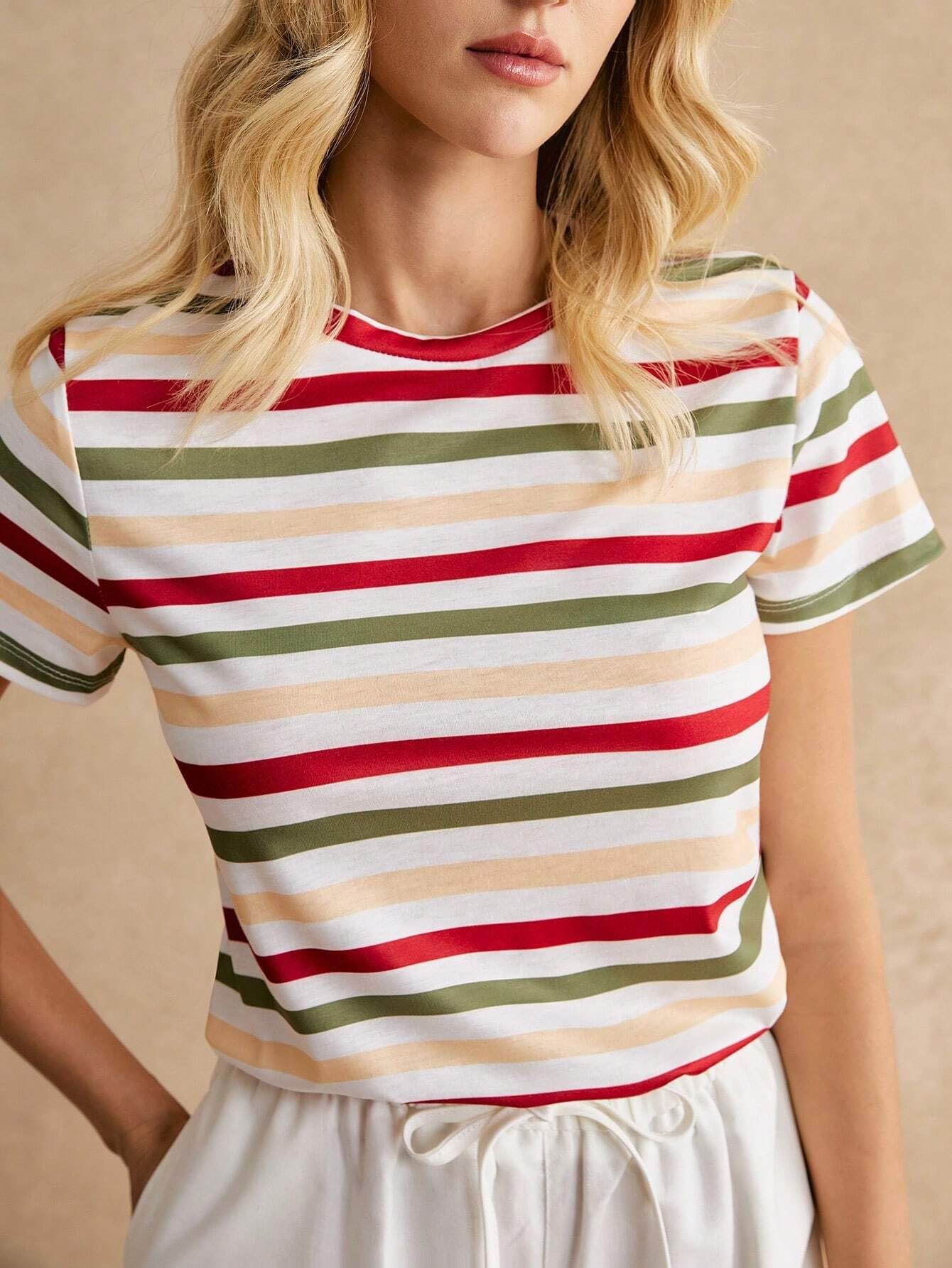 Toochki Tops for Woman | Spandex Top | T-Shirt | Tshirt | Western | for Jeans | Short Sleeve | Stretchable | Striped Printed Red