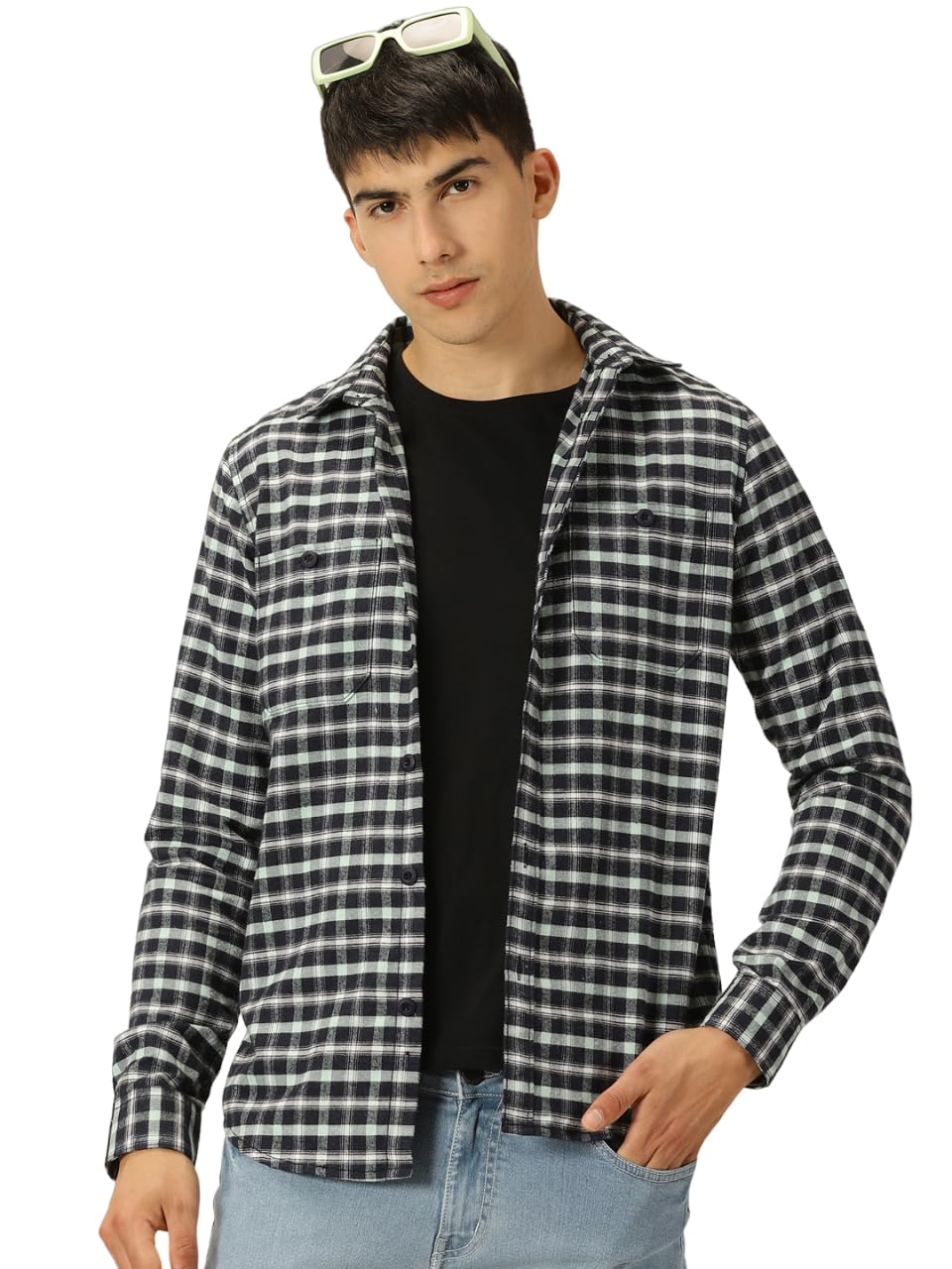 Thomas Scott Mens Smart Slim Fit Full Sleeves Flannel Checks Casual Shirt Green