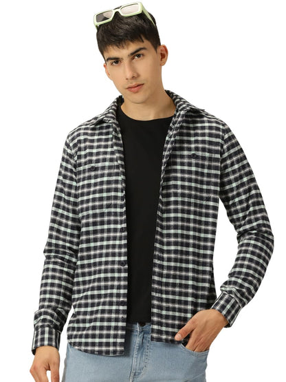 Thomas Scott Mens Smart Slim Fit Full Sleeves Flannel Checks Casual Shirt Green