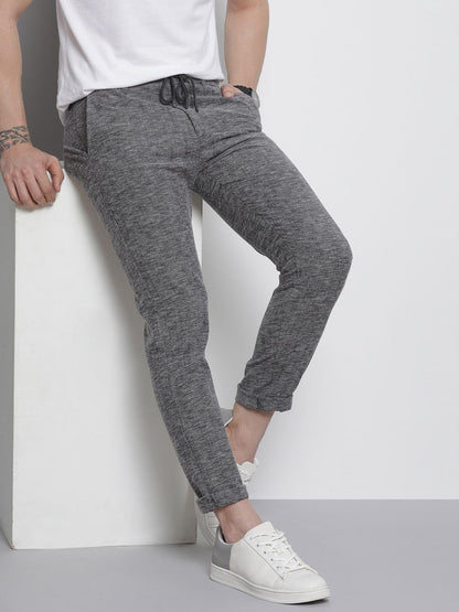The Indian Garage Co Men Slim Fit Solid Mid-Rise Jogger Trousers Black