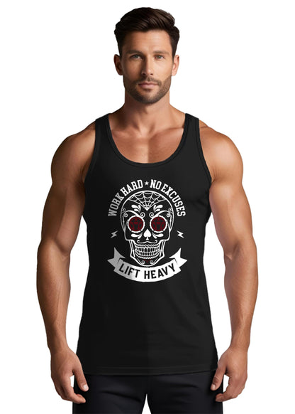 Peppyzone Mens Printed Athletic Fit Vest (TT-Gym-118_Black