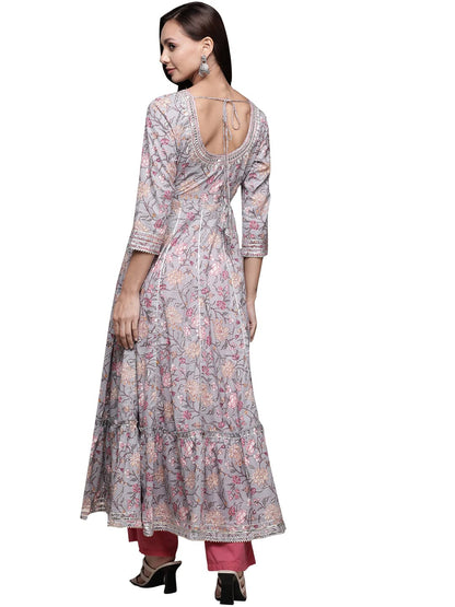 ishin Women's Purple Zari Embroidered Anarkali Kurta