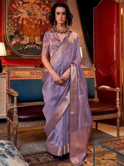 Madhuhansh Womens Soft Linen Saree With Unstitched Multicolor Paisley Blouse Piece Saree With Satin Border Comfortable Skin Frie