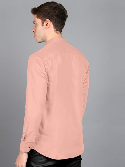 Mildin MenS Cotton Blend Solid Shirt With Mandarin Chinese Collar Full Sleeve Curved Hemline Button Closure Slim Fit | Shirt Fo