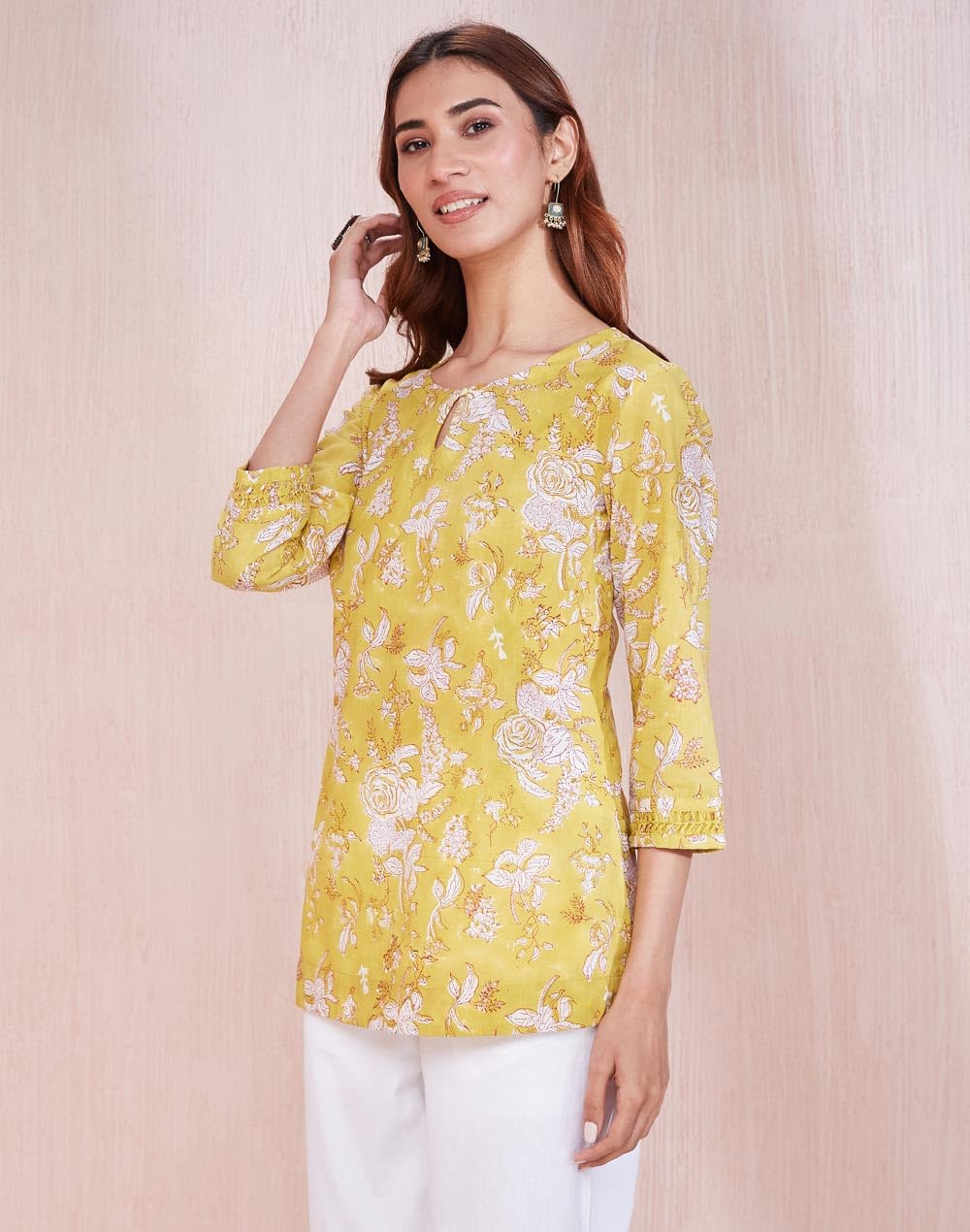 Fabindia WomenS Cotton Printed Slim Kurta (1037318Yellow_Yellow