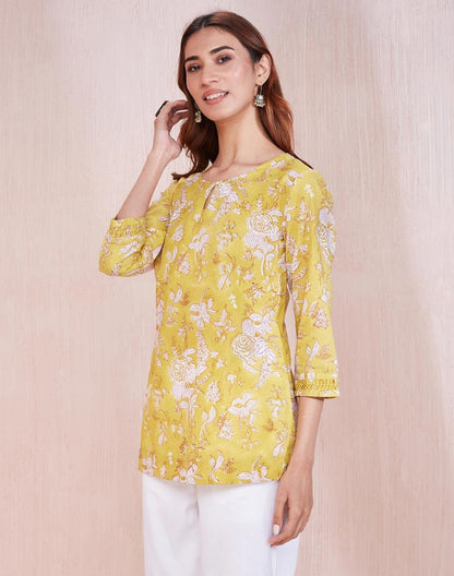 Fabindia WomenS Cotton Printed Slim Kurta (1037318Yellow_Yellow