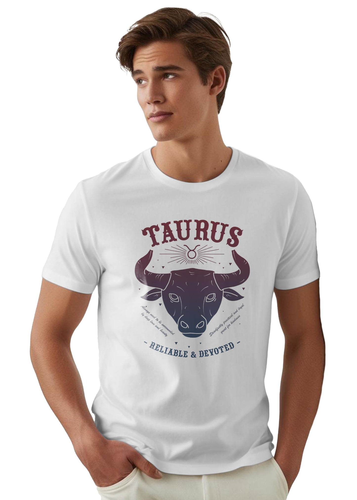 Peppyzone Mens Regular Fit T-Shirt (PZ-ZodiacTaurus6011_White