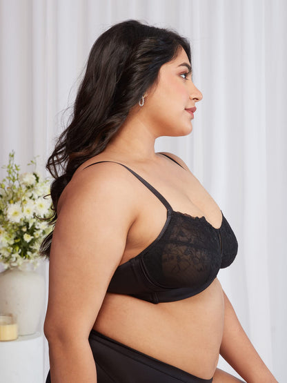 Nykd WomenS Floral Mesh Wirefree Non Padded Bra With Medium Coverage | Deatiled Lace | Bridal Collection - Bra, Nyb230, Black,