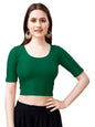 Pujia Mills WomenS Readymade Dobby Cotton Lycra Stretchable Round Neck Half Sleeve Blouse Fancy Green Color Lycra Stretchable B