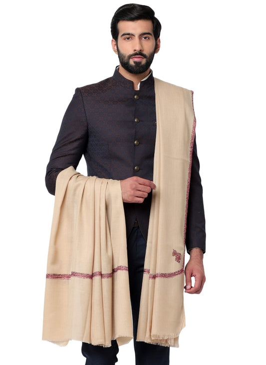 Weavers Villa MenS Embroided Border Kunj Pure Wool Lohi/Woollen Shawl, 125Cm X 250Cm