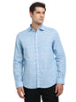 Turtle Men Cotton Linen Blue Printed Slim Fit Full Sleeve Formal Shirt